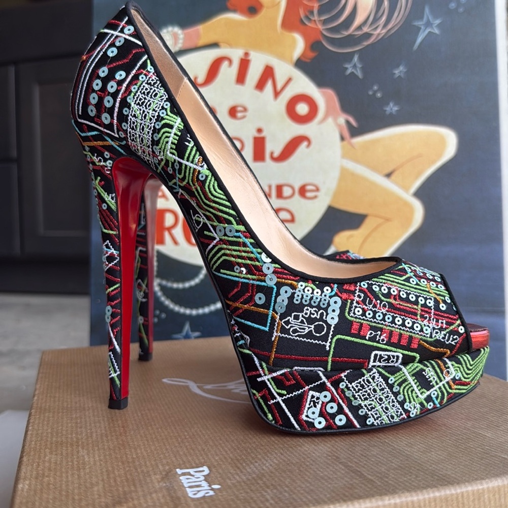 Christian Louboutin “Lady Peep Geek” Open-toe Heels, Size IT 40